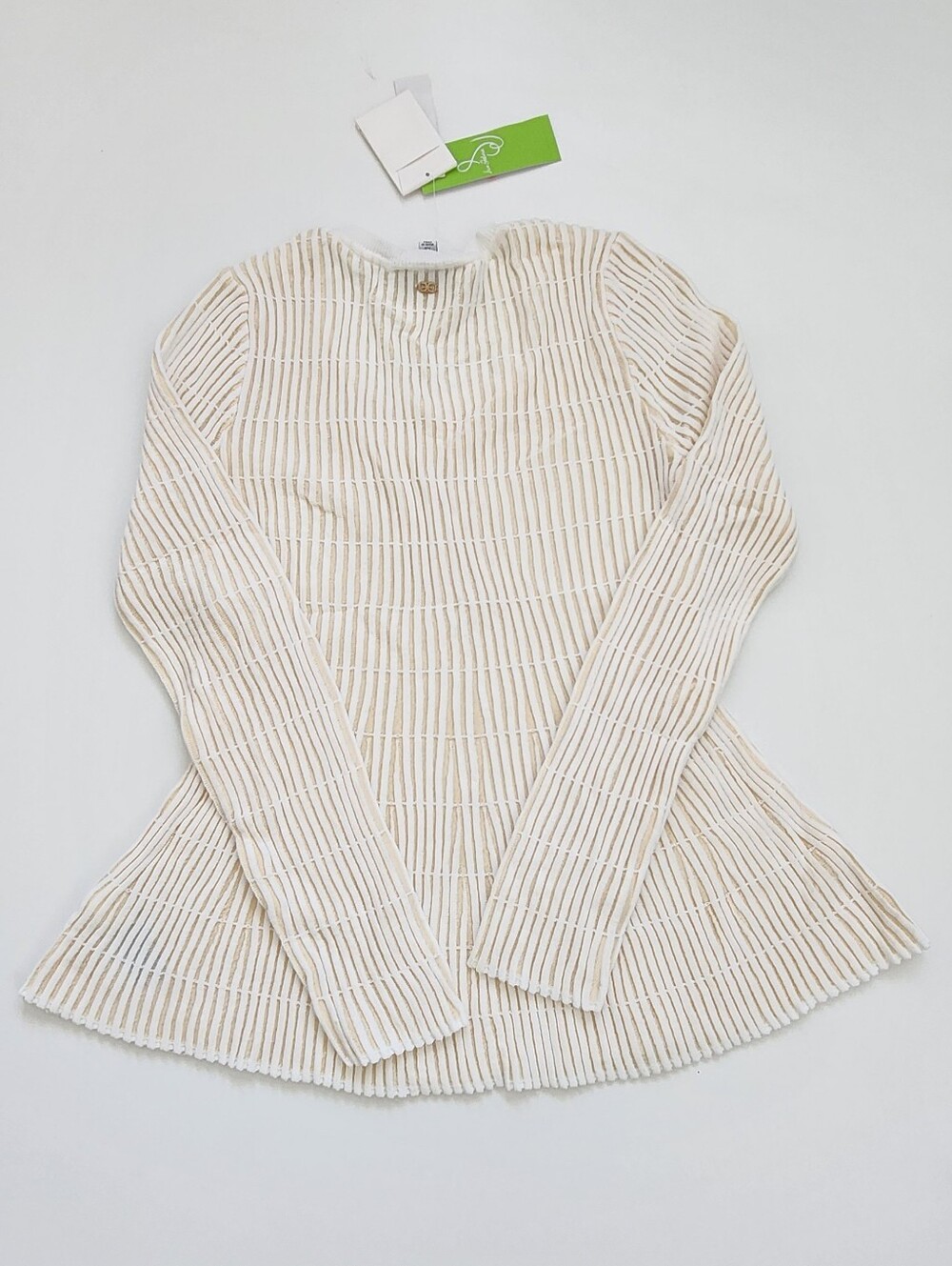NWT Sam Edelman Gia Crew Neck Ribbed Peplum Sweater Gardenia Cream Size XS
